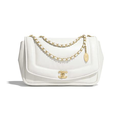 chanel white escort|Flap bag with top handle, Lambskin & gold metal , white .